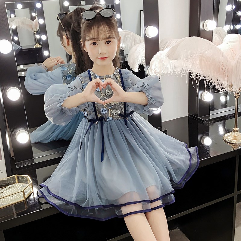 South Korean girl girl one-piece dress spring autumn girl children Korean version of the Korean version of the baby fluffy dress princess dresses nemesis red 