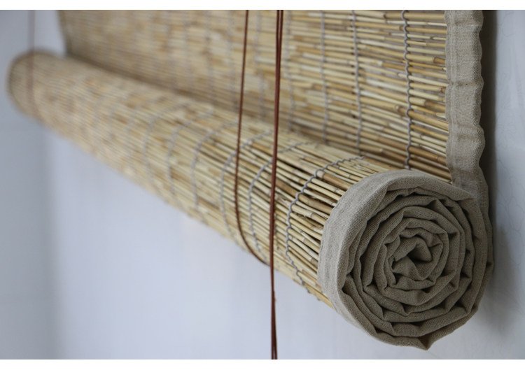 Шторы рулонные 原色白线包边芦苇帘子田园包边卷帘门帘仿竹帘遮阳帘饭店装修定制