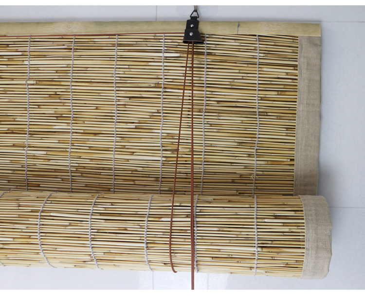 Шторы рулонные 原色白线包边芦苇帘子田园包边卷帘门帘仿竹帘遮阳帘饭店装修定制