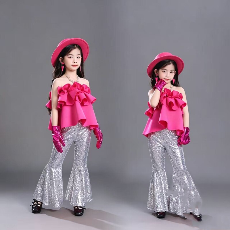 Children's Retro Hong Kong Style 80S and 90S Performance Costumes for Girls, Nostalgic Runway Show, Barbie Pink, Big Player Dopamine Trend Children's Retro Hong Kong Style 80S and 90S Performance Costumes for Girls, Nostalgic Runway Show, Barbie Pink, Big Player Dopamine Trend