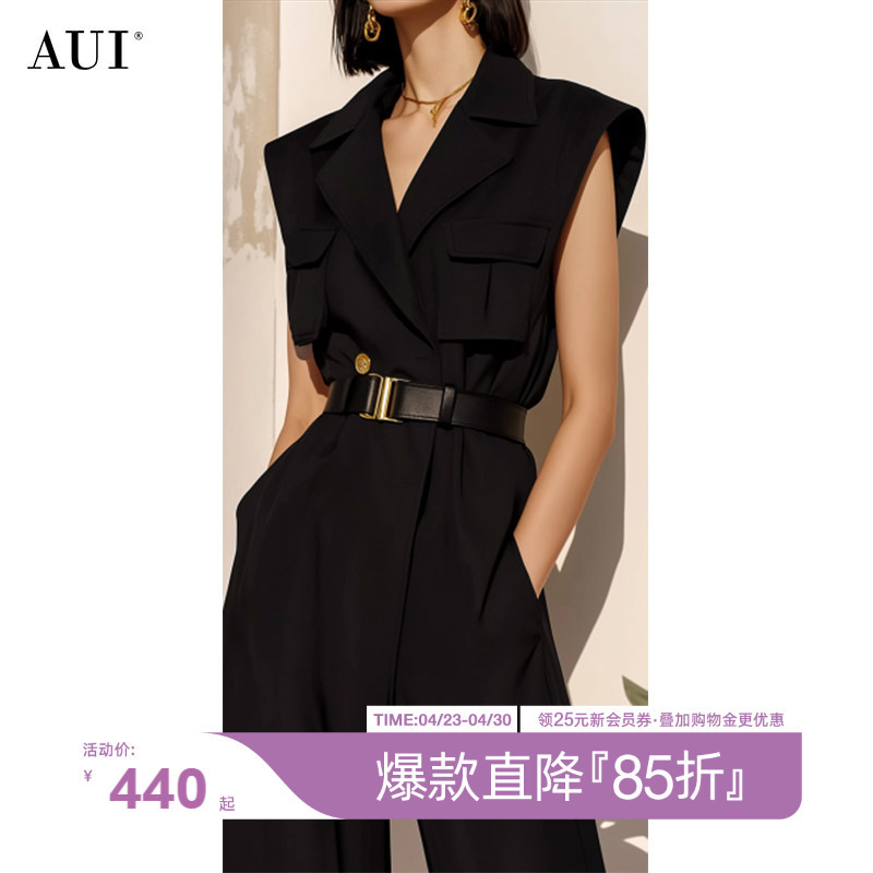 Aui Black Mature Style Workwear Elegant Sleeveless Jumpsuit Women's Summer New High-Waisted Slim-Fit One-Piece Pants Long Pants