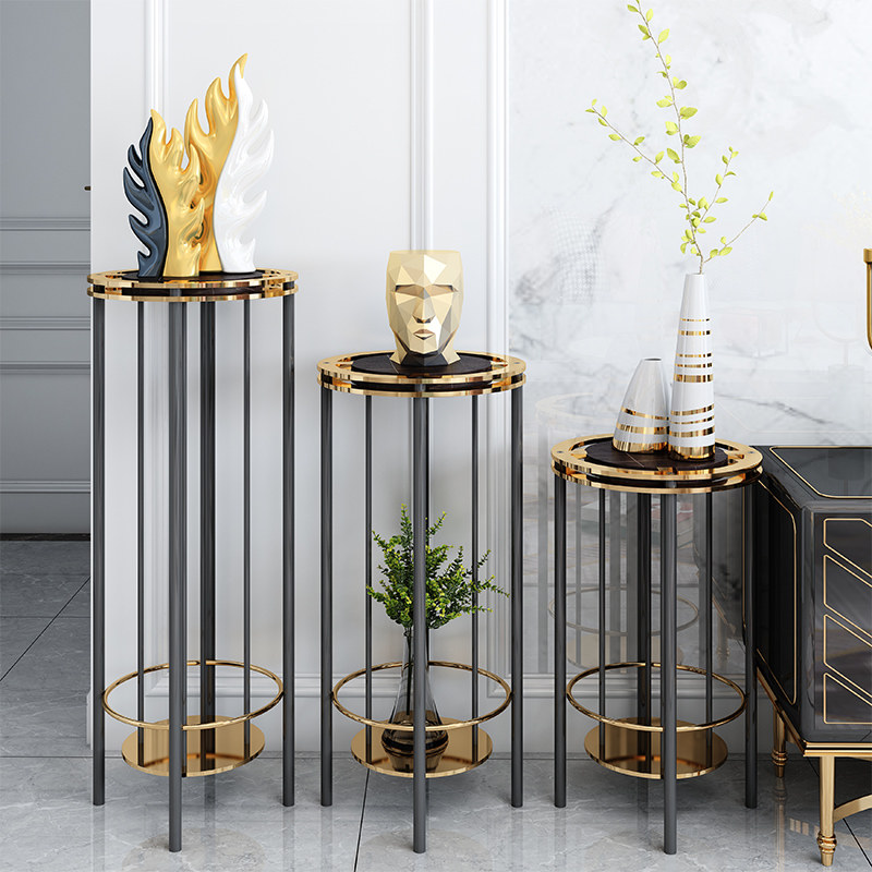 Stainless steel flower shelf light lavish rear modern upscale home living room indoor floor flower shelf