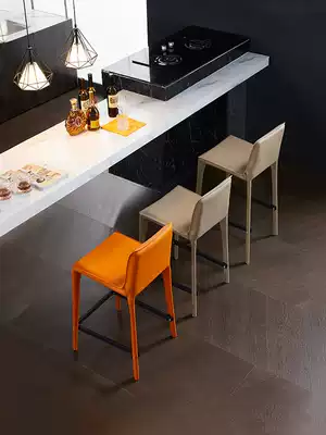 Nordic saddle leather bar chair modern simple home stool backrest bar creative chair light luxury leather bar stool