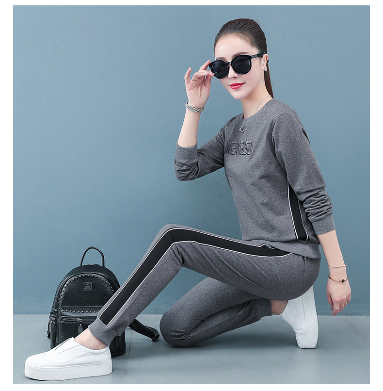 Лонгслив для отдыха, хлопковый весенний спортивный костюм, осенний комплект, коллекция 2021, оверсайз для девушки 