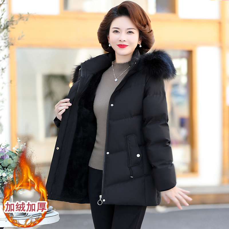 Middle aged mother with medium length and thickened down thickened down cotton clothes female winter winter dress new cotton padded jacket middle-aged short jacket-Taobao