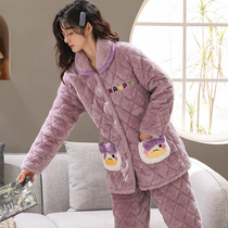 Pajamas womens winter three layers of thick coral velvet cotton plus velvet lovely warm autumn winter ladies flannel home wear