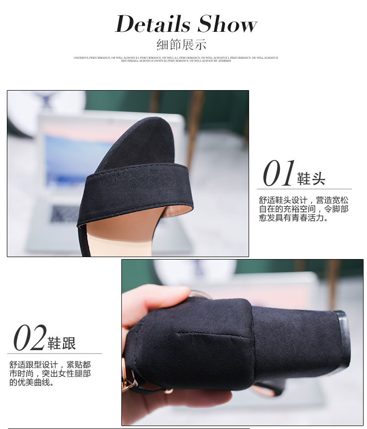 Mùa hè 2018 mới hoang dã Hàn Quốc khóa giày nữ màu đen Roman với giày cao gót dày với sandal khóa dép givenchy