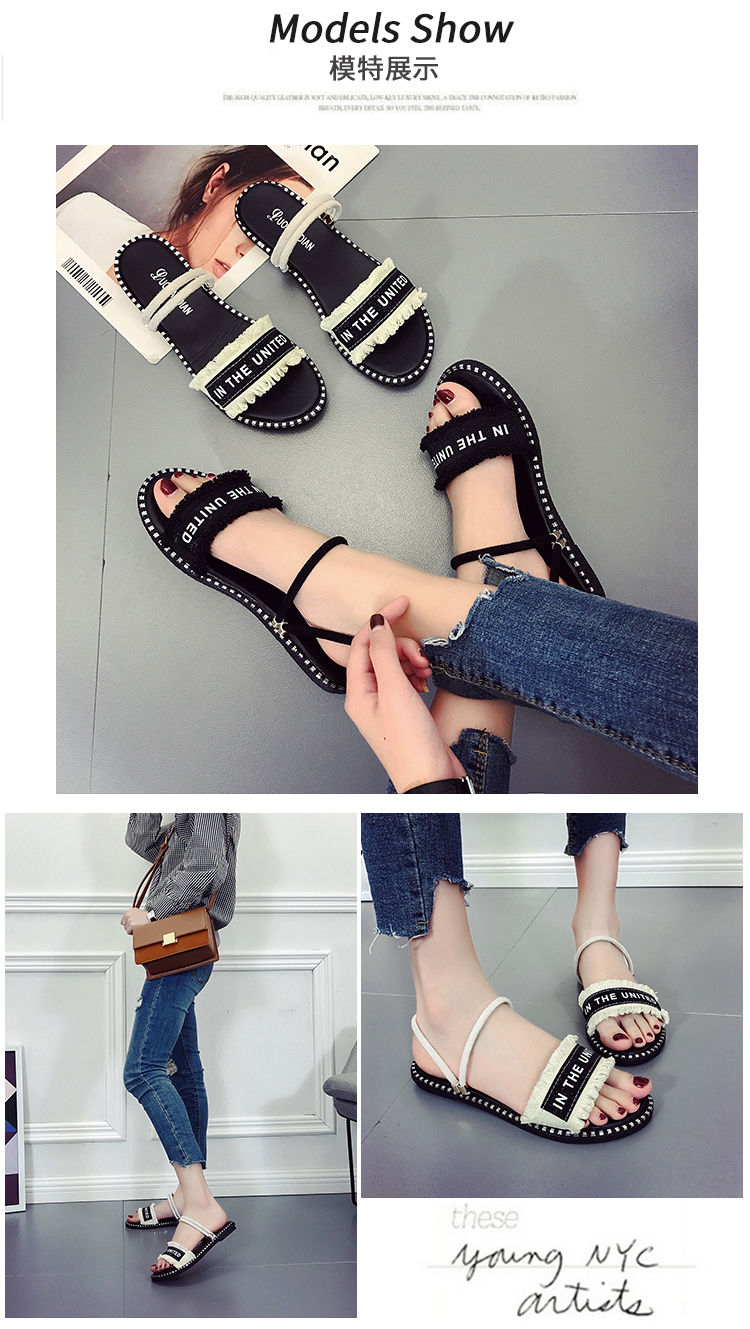 Dép nữ mùa hè 2018 mới đế bệt phiên bản Hàn Quốc đơn giản của giày sinh viên hoang dã một đôi hai mang Rome bên ngoài mang giày đi biển sandal nữ hàn quốc