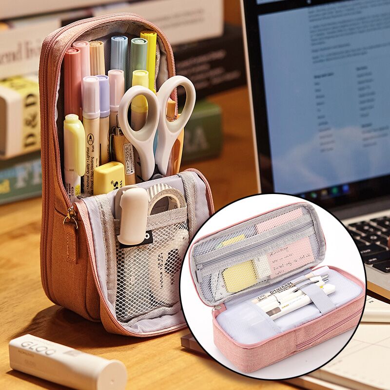angoo can put mobile phone pencil bag standing Japanese multi-functional creative pencil bag college students pencil case high school students simple female junior high school students ins net red pencil case tide