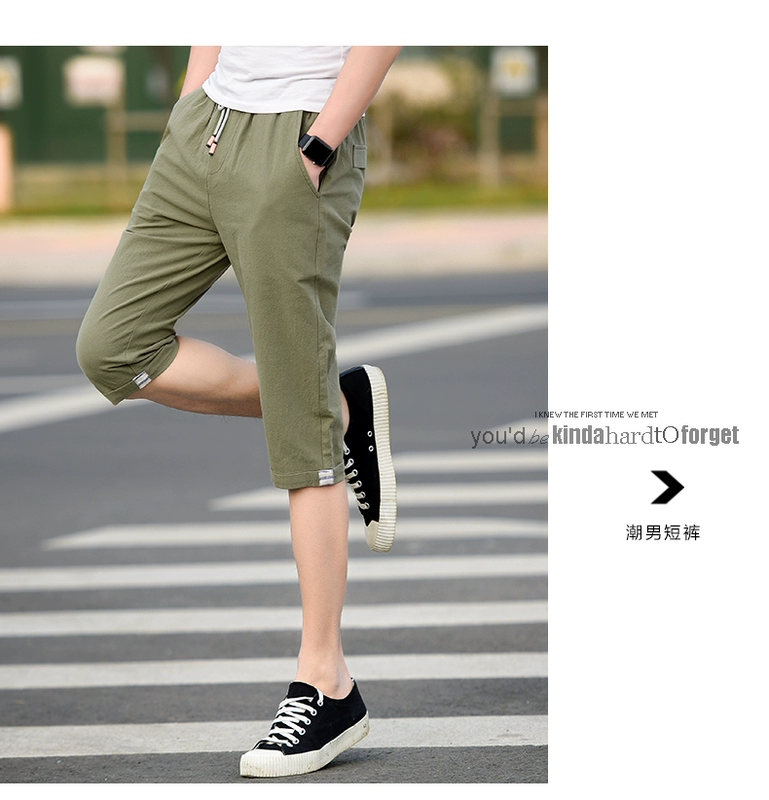 Quần short nam cắt quần Teen rắn màu quần mỏng mùa hè bông năm điểm Casual Elastic eo ống túm