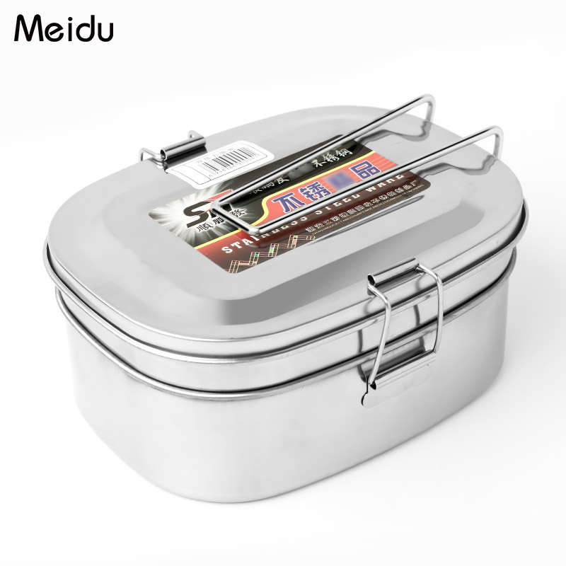 Stainless steel lunch box rectangular student adult monolayer thickened large capacity with lid military training with steam iron lunch box old fashioned