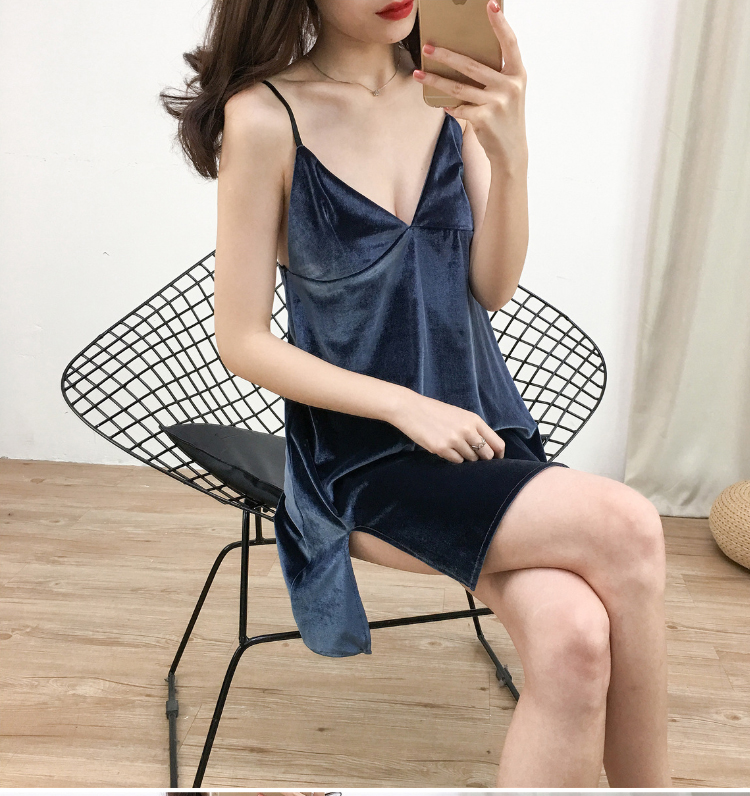 Đồ ngủ nhung vàng gợi cảm của phụ nữ mùa đông ngỗng xuống váy váy ngủ phiên bản Hàn Quốc có thể giữ ấm bên ngoài mặc mùa thu thủy triều váy ấm áp cho mùa đông