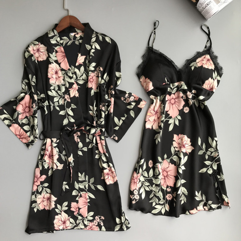 Sexy pajamas Summer ice silk adult two packs with chest cushion gathering small chest thin suspended sleeping skirt Han edition