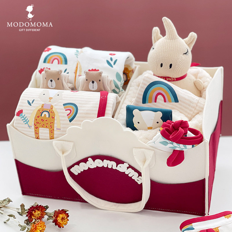 modomoma newborn meet and greet baby gift box autumn male and female baby cartoon print long sleeve cotton crawling suit
