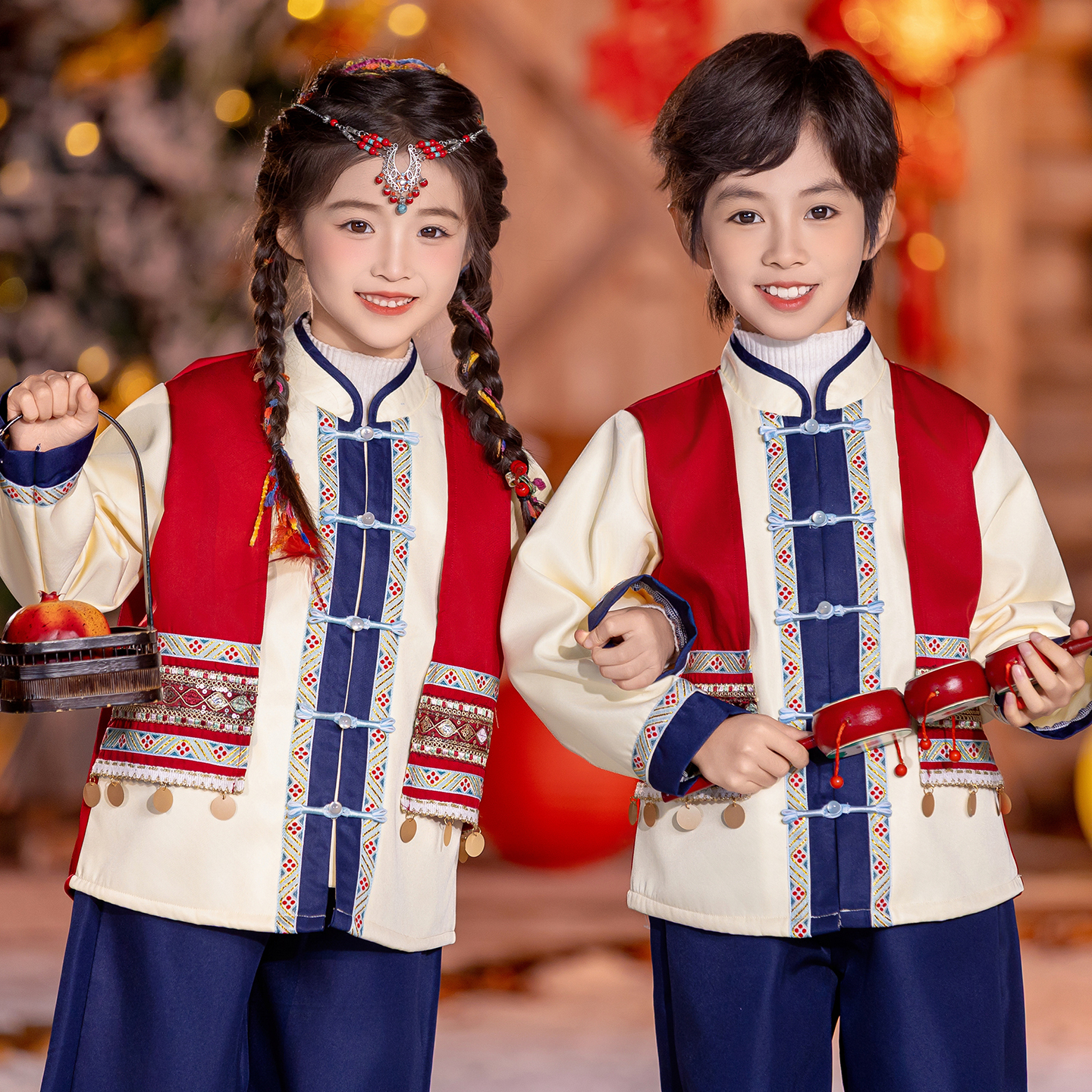 Детская зимняя одежда, костюмы в стиле этнических меньшинств, Чжуан, И, Туцзя, Браун, Мяо, Дай, танцевальные костюмы