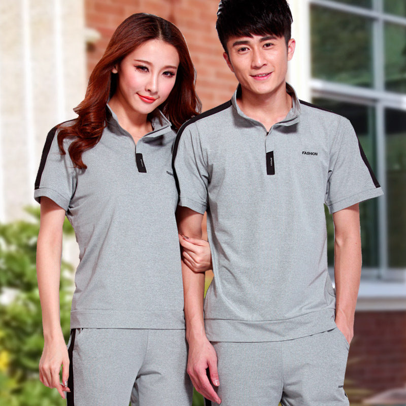 New Summer Sports Suit Men's Stand-up Collar Short Sleeves Long Pants Sportswear Women Sashimi Casual Sportswear Two Sets