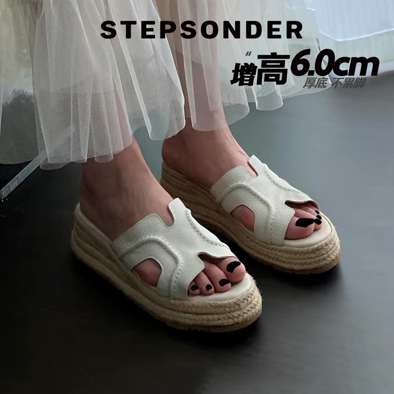 [Same Style as Zhao Lusi] Straw Thick-Soled Slippers for Women 2026 New Open-Toe Wedge Heel Height-Increasing Sandals