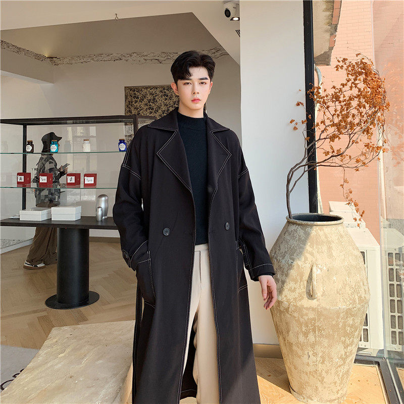 Autumn Winter Winding Men's Long version Dark Black Lazy Wind Over Knee cashies slim Inn Wind coat Coat Trends Handsome