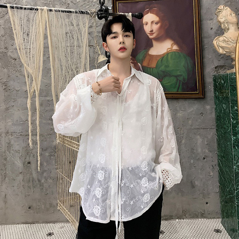 Summer thin Cardigan Shirt Male Bar Hair Stylist Design Sense Shirts Clairvoyance Embroidered Jacket Tide Temperament Handsome