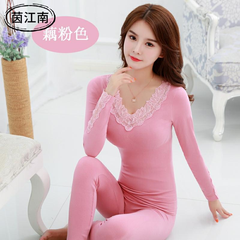 Thu quần áo quần mùa thu set womens ấm cơ thể đồ lót ren cơ thể chặt chẽ bông thân áo len mỏng bông.