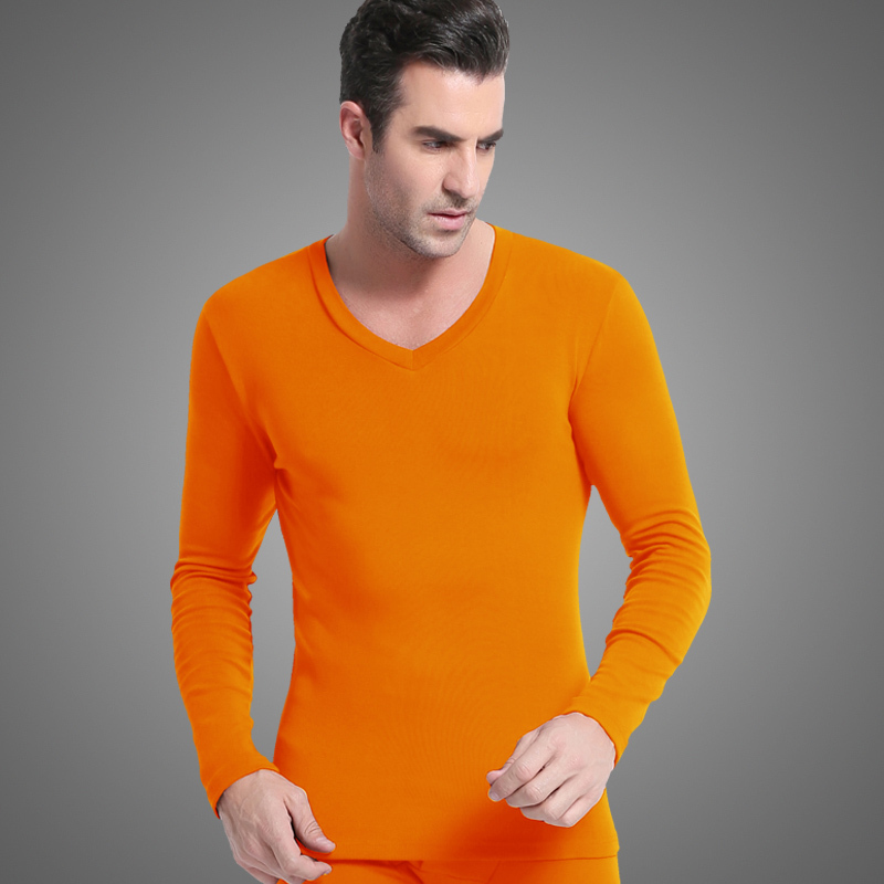 Men's Thin Cotton V-Neck Thermal Underwear Set for Young Adults, Basic Warm Cotton Base Layer