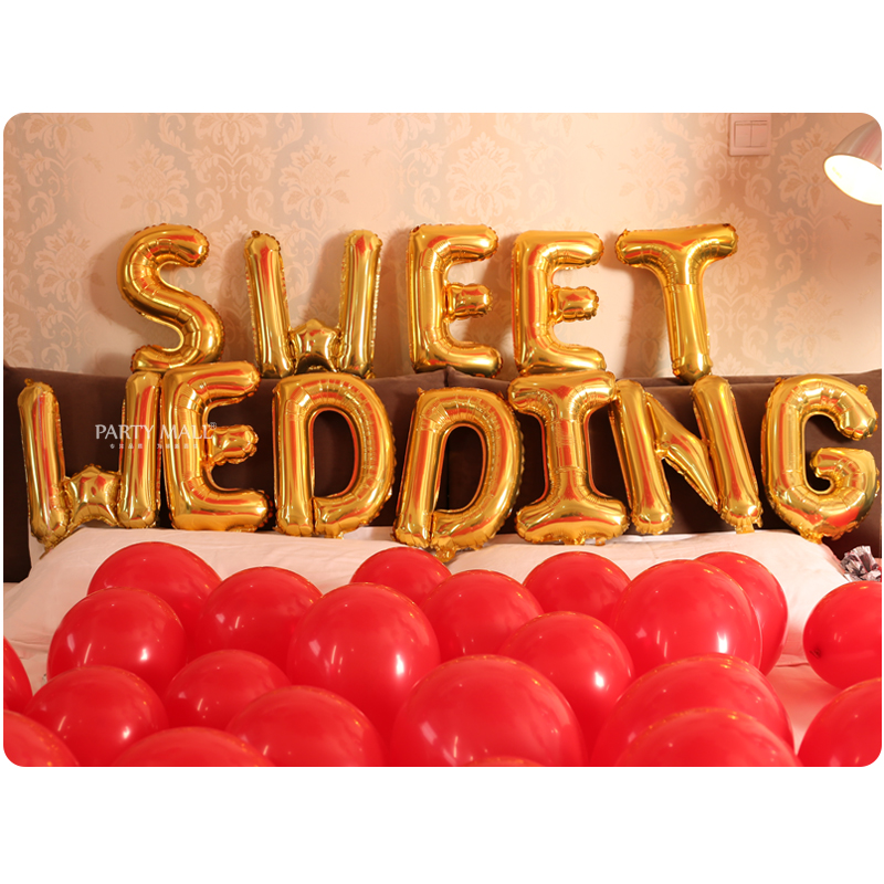 New 16-inch English letter aluminum foil ball thin type SWEETWEDDING wedding room wedding balloon layout supplies