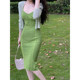 2022 beautiful new French first love tea break knitted suspender dress high-end pure sweet green dress