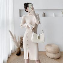 Autumn and winter new style gentle and high-end slit hidden flesh knitted dress slim and slim sweater skirt for women