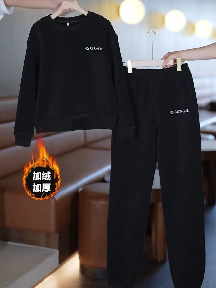 Спортивный костюм для отдыха, комплект, модная утепленная толстовка, городской стиль для девушки 