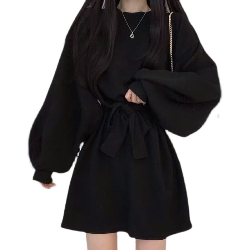 Autumn and Winter Fashionable Elegant Waist-Cinching Slimming Inner Wear Age-Reducing Loose Lantern Sleeve Mid-Length Dress Women's Skirt Summer