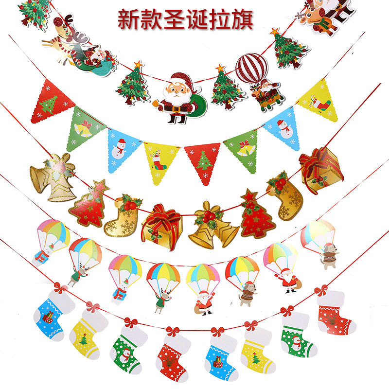 Christmas Decorations Paper Laqi Flag Christmas Tree Triangle Flag Christmas Old Man Snowman Raqi Christmas Banner