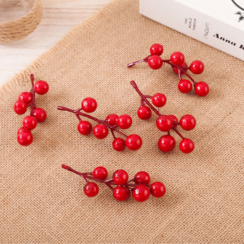 Christmas decorations small red fruits Sub-branches simulation red fruits Berry Berries Christmas Decorations Diy Accessories