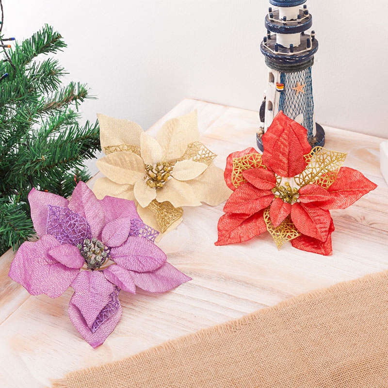 Christmas Flower 23cm Gold and silver red onion powder Christmas flower Simulation flower Christmas tree decoration pendant Christmas decorations