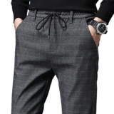Демисезонные штаны, мужские шерстяные повседневные брюки, коллекция 2023, свободный прямой крой, эластичная талия