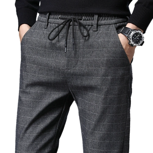 Демисезонные штаны, мужские шерстяные повседневные брюки, коллекция 2023, свободный прямой крой, эластичная талия