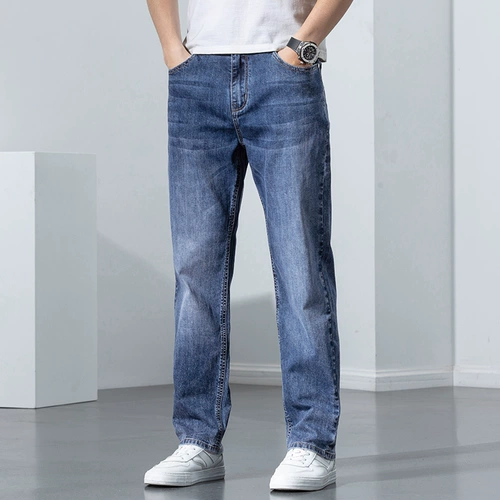 Светлые летние тонкие эластичные комбинированные джинсы, штаны для отдыха, изысканный стиль, свободный прямой крой