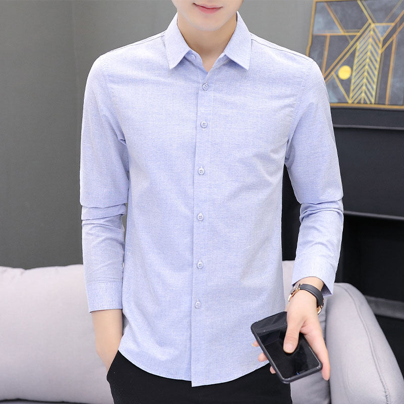 2023 Summer New Pure - colored Long - sleeved Shirt Men Business Career Free wrinkle - resistant casual shirt Spring and Autumn