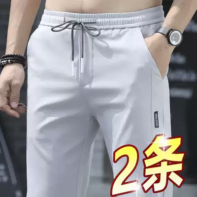 2021 New light gray men's pants sports casual pants men's straight loose Autumn Spring and Autumn style plus velvet trousers summer pants