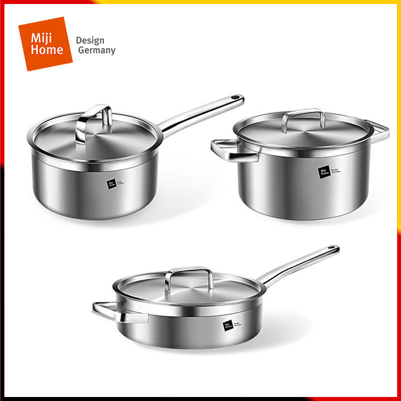 Miji German rice technology stainless steel soup pot milk pot frying pan frying pan pressure cooker cooking pot set three-piece set set