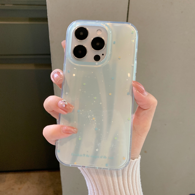 ins Korean-Style Minimalist Mint Green Star Phone Case Suitable for iPhone 16 Phone, 14 Protective Case, 16 Pro Max Personalized Niche Design with Bracelet, Apple 13 Fresh Anti-Drop 17 Pro Full Coverage Double-Layer New