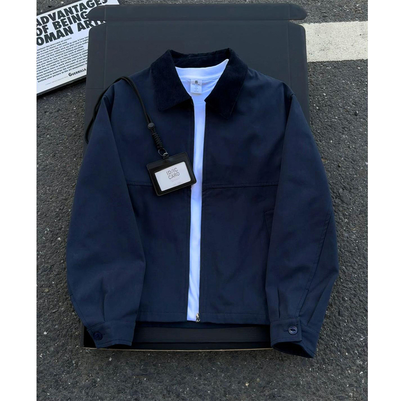 Navy Blue Washed Canvas Detroit Work Jacket for Men, Autumn Vintage Style, Regular Shoulder Short Jacket Navy Blue Washed Canvas Detroit Work Jacket for Men, Autumn Vintage Style, Regular Shoulder Short Jacket