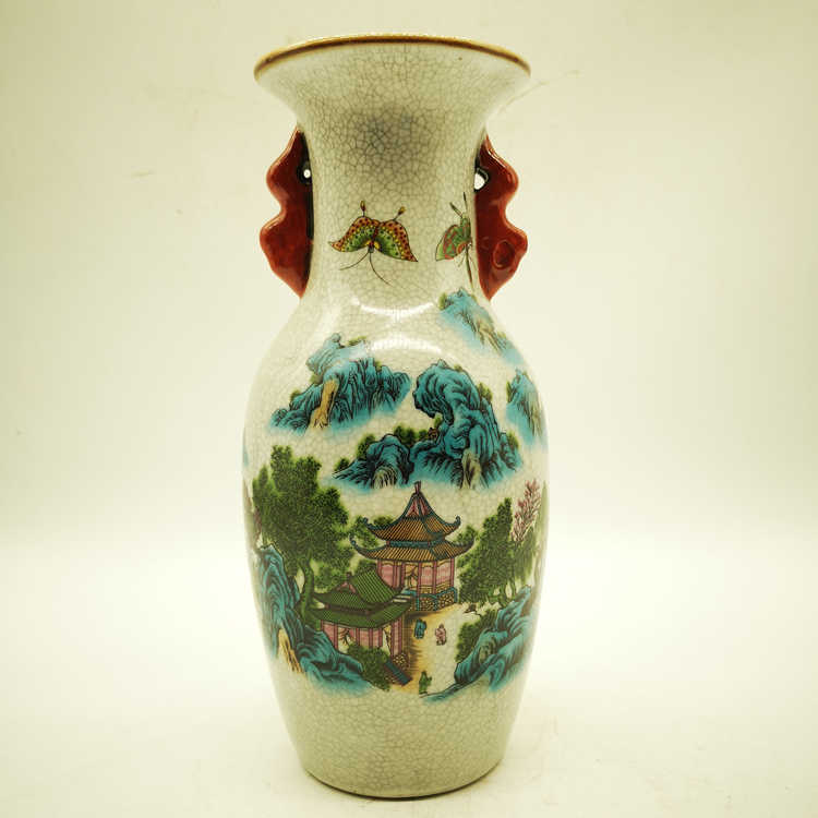 中国　清時代　染付双耳大瓶 中国古玩 染付 双耳 大花瓶 高約43.2cm 清朝 時代物 中国美術