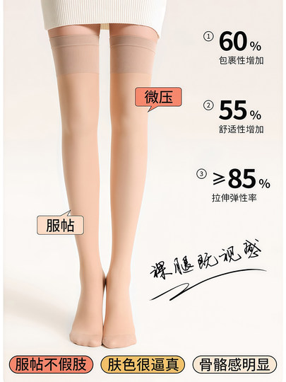 Calcetines por encima de la rodilla con artefacto de pierna desnuda para mujer, calcetines hasta el muslo de tubo largo para otoño e invierno, calcetines de tubo gruesos de media longitud de color carne, calcetines antideslizantes