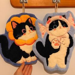 Cute Cat Hand Towel, Hanging Type, Absorbent, Quick-Drying, Cartoon, Cute, Thickened Square Towel, Small Towel, Children's Bathroom Hand Towel