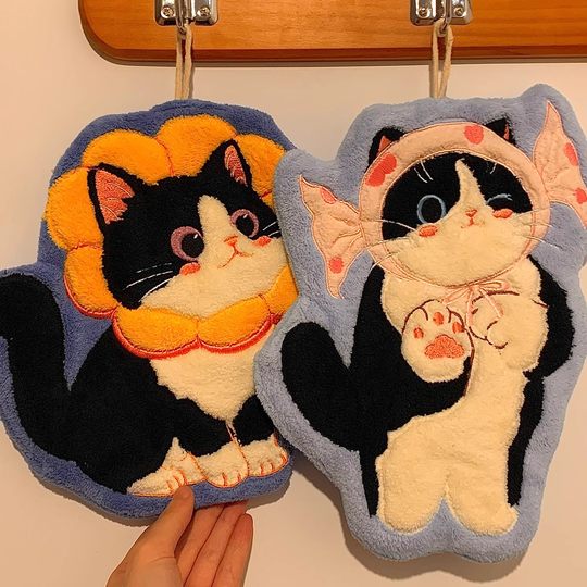 Cute Cat Hand Towel Hanging Water Absorbent Quick-Drying Cartoon Cute