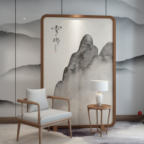  New Chinese style screen partition Living room bedroom home office Simple modern landscape semi-transparent hand-painted solid wood seat screen