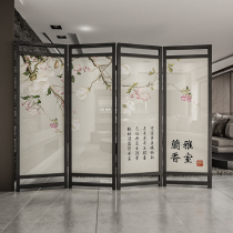  New Chinese style partition solid wood screen Hotel restaurant entrance tea room living room movable fabric art custom folding screen