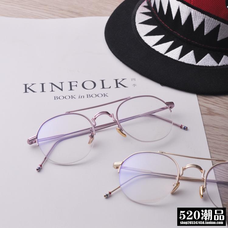 Literary fan star with the same double-dyed half-frame round flat mirror parent-child metal frame glasses children's glasses baby