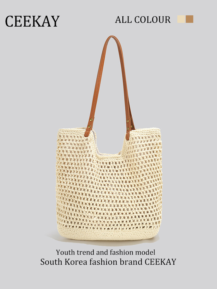 Ceekay Beach Travel Photography Beach Bag Women's 2025 New Woven Bag Vacation Tote Bag Straw Bag