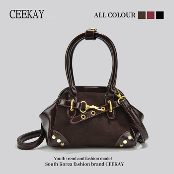 Ceekay Original Design Retro Motorcycle Bowling Bag for Women 2025 New Style Textured Niche Handbag Crossbody Bag
